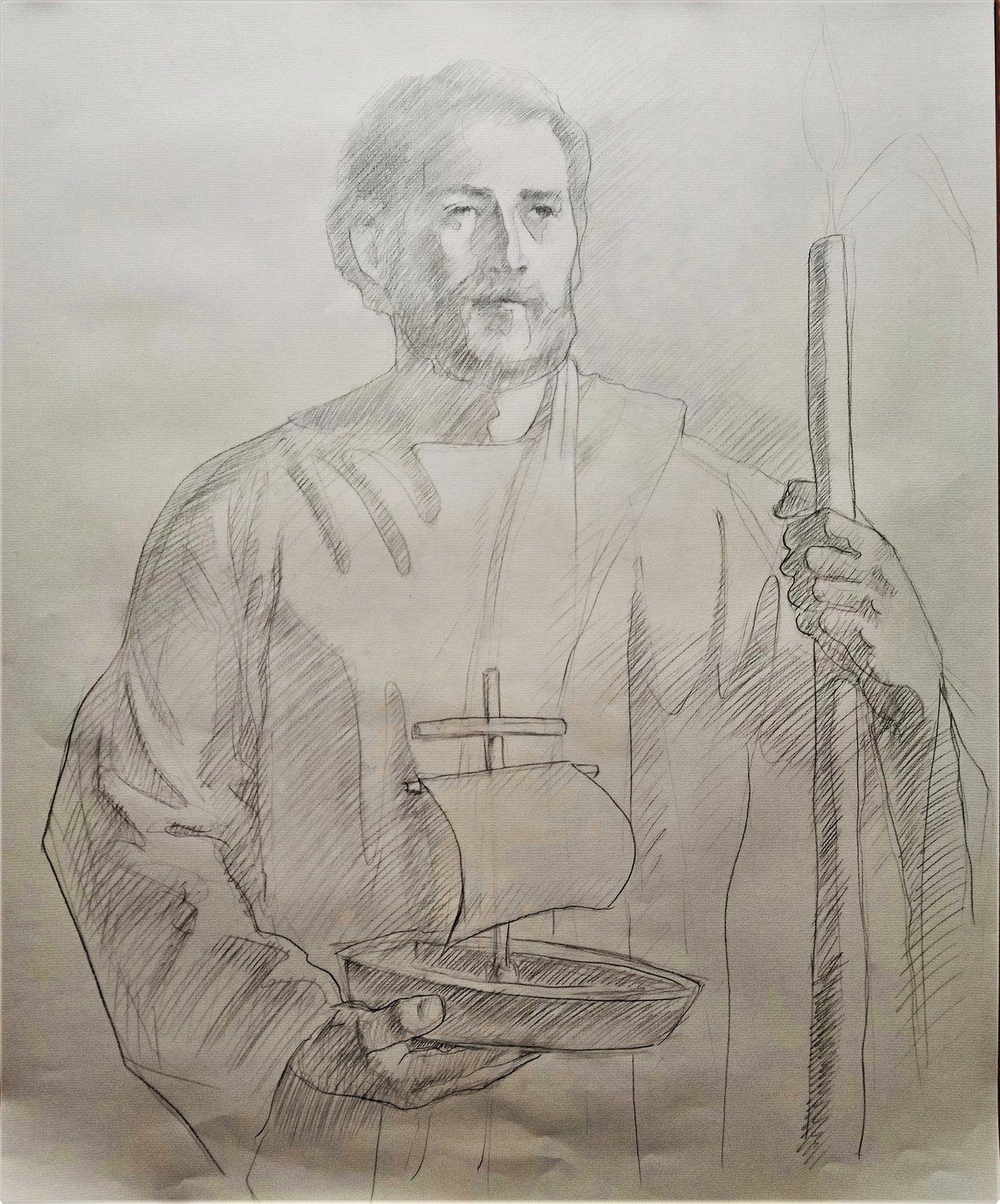 This image of St. Joseph will be used to create part of a bronze relief tympanum over the entrance to the Cathedral of St. Joseph in Jefferson City.